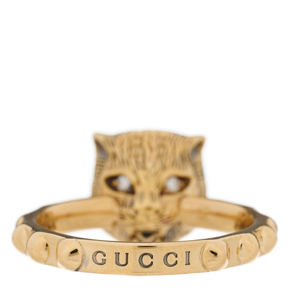 Gucci 18K Yellow Gold Onyx Diamond Le Marché Des Merveilles Feline Ring 49 5 3 of 6