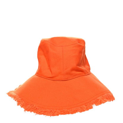 Prada Drill Nylon Triangle Logo Embroidered Womens Wide Brim Hat S Arancio 5 of 8