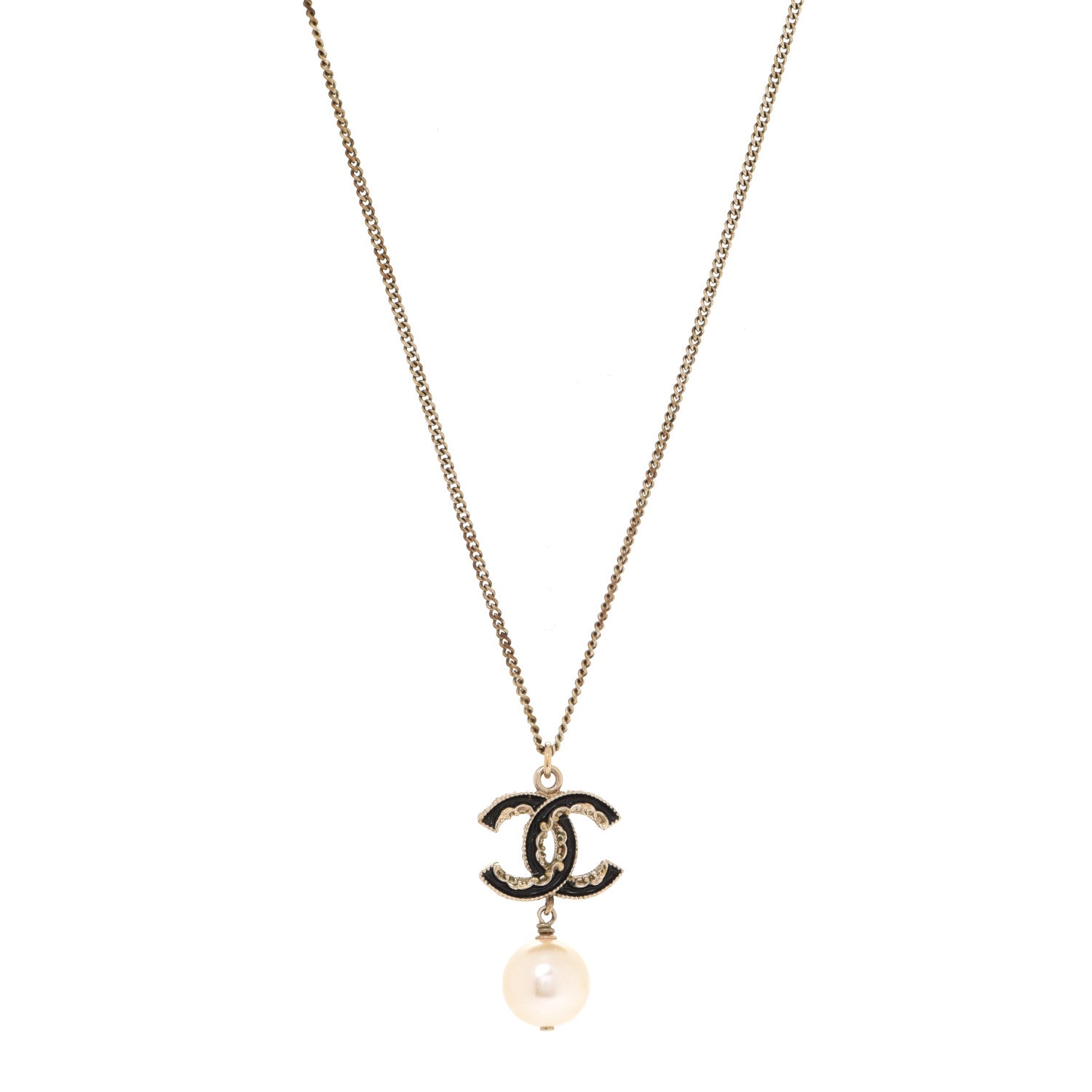 Chanel Enamel Pearl CC Baroque Drop Necklace Black Gold 1 of 5