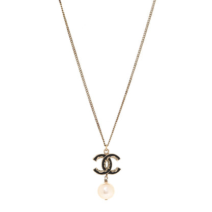 Chanel Enamel Pearl CC Baroque Drop Necklace Black Gold 1 of 5