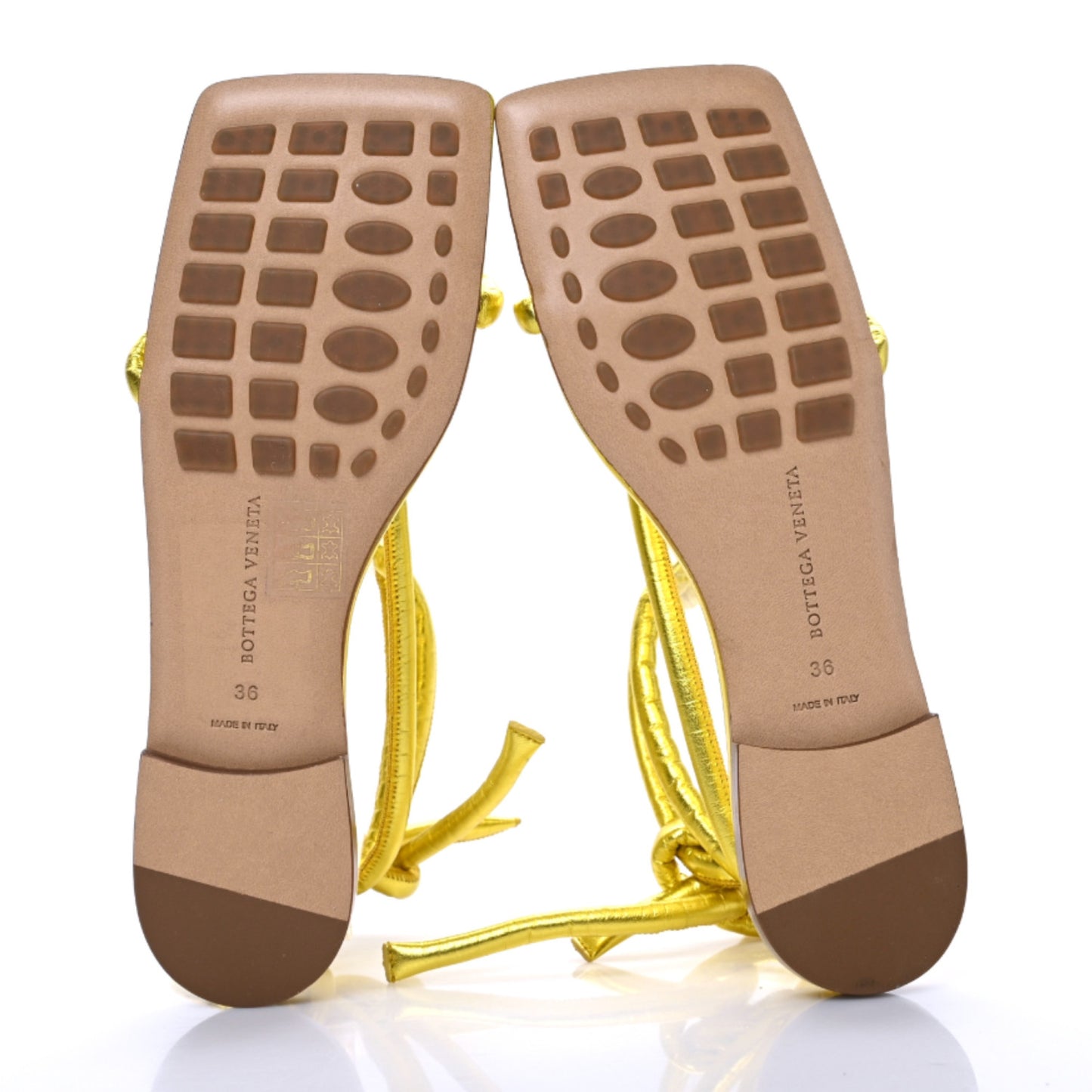 Metallic Nappa Knotted Square Flat Sandals 36 Gold