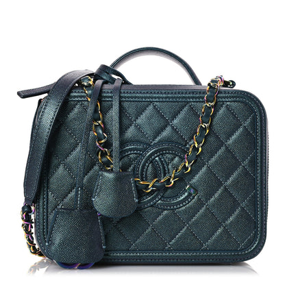 Chanel Iridescent Caviar Quilted Medium CC Filigree Vanity Case Dark Turquoise 1 of 11