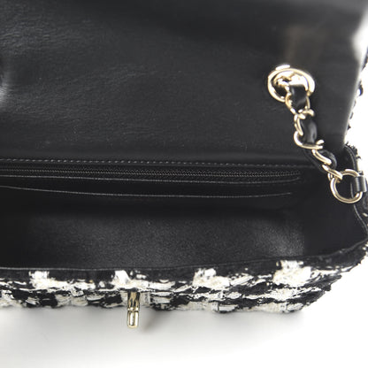 Chanel Tweed Quilted Mini Rectangular Flap Black Ecru White 5 of 11