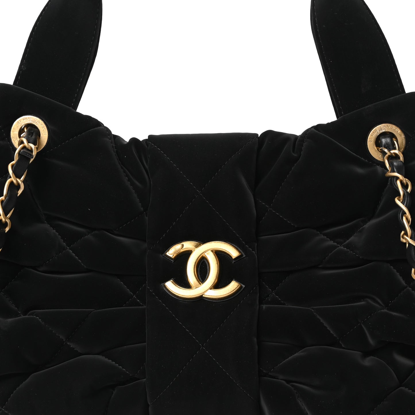 Velvet Effect Nylon Quilted Bow Bag Black