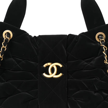 Chanel Velvet Effect Nylon Quilted Bow Bag Black 8 of 11