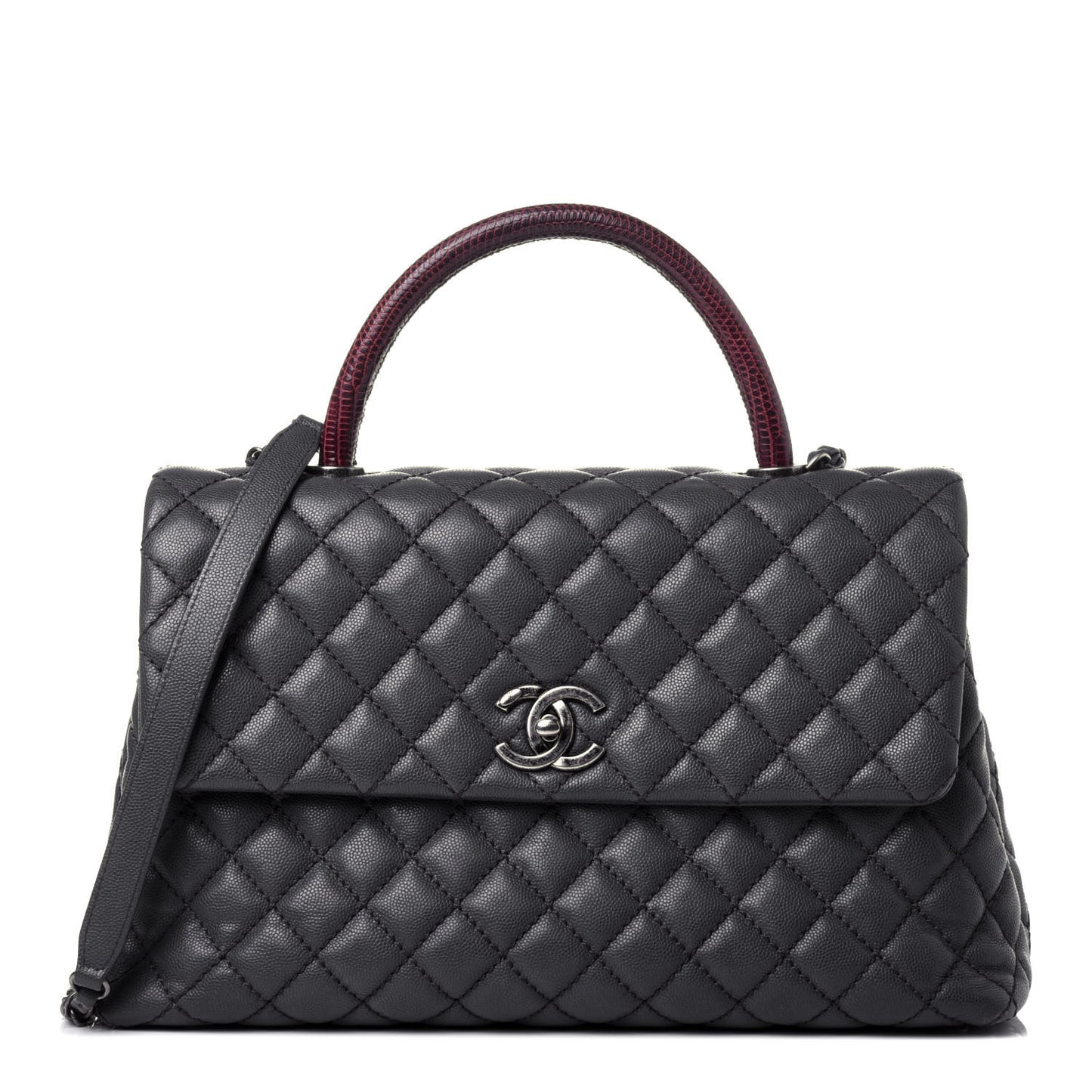 Caviar Lizard Quilted Medium Coco Handle Flap Grey