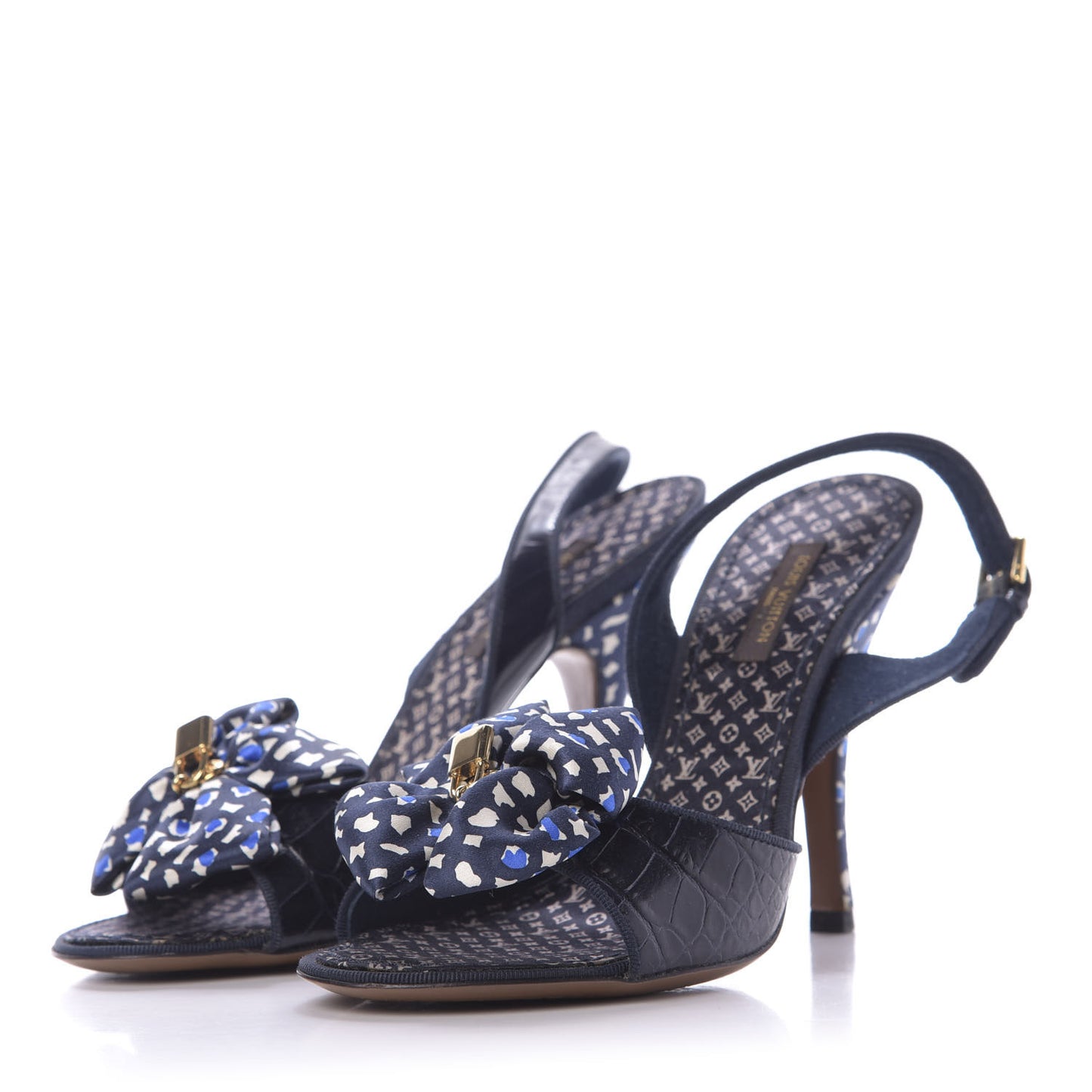 Crocodile Silk Bow Lock Slingback Pumps 36