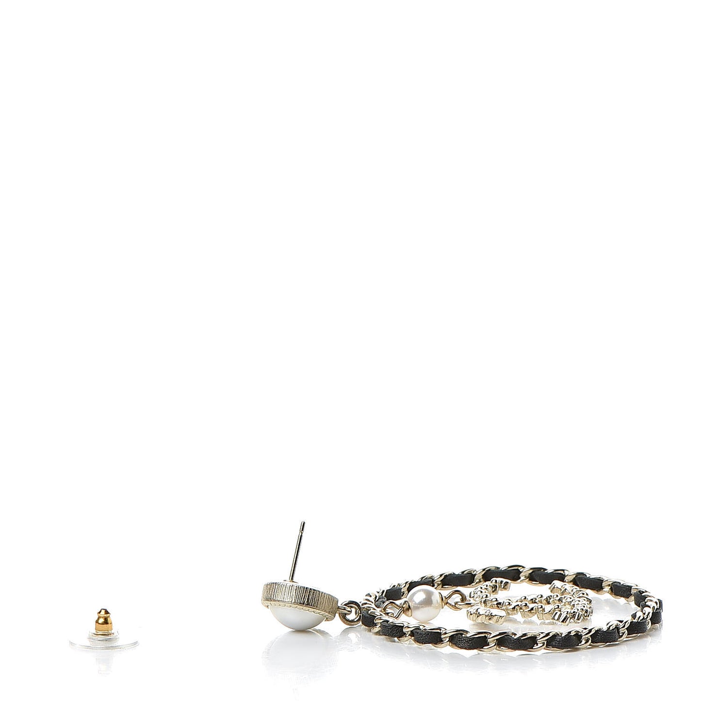 Lambskin Crystal Pearl CC Chain Hoop Earrings Gold Black
