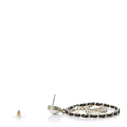 Chanel Lambskin Crystal Pearl CC Chain Hoop Earrings Gold Black 3 of 5
