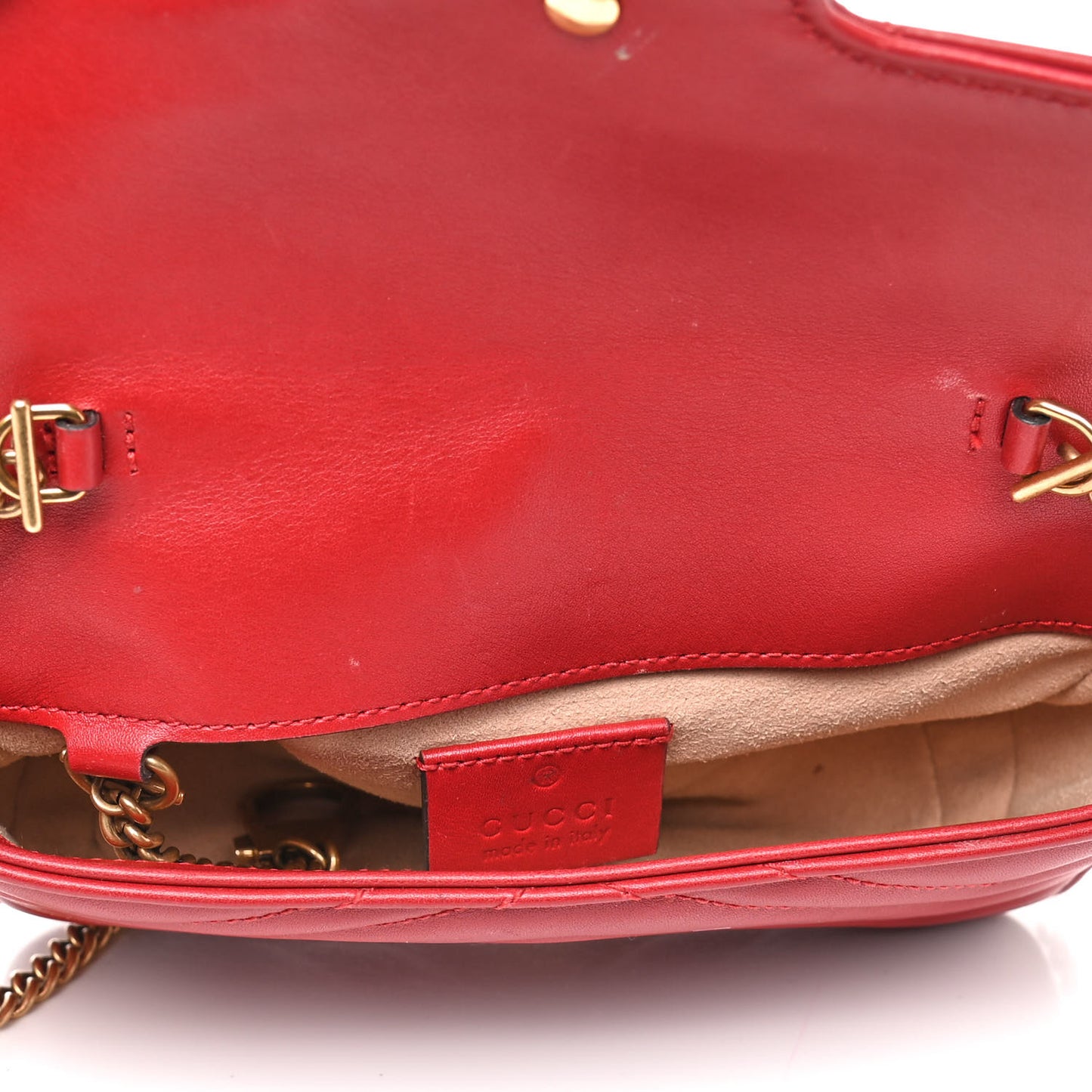 Calfskin Matelasse Super Mini GG Marmont Shoulder Bag Hibiscus Red