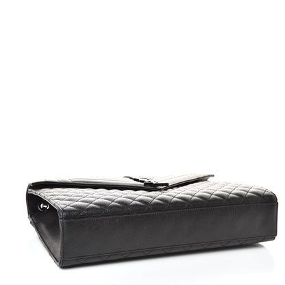 Saint Laurent Grain De Poudre Textured Mixed Matelasse Large Triquilt Monogram Monochrome Satchel Black 4 of 10