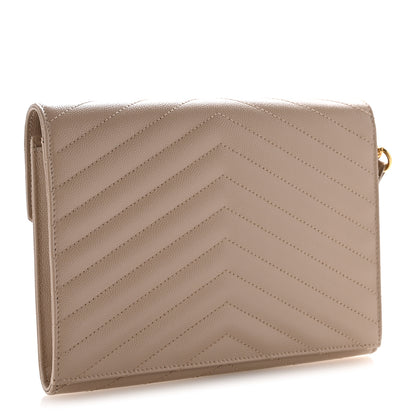 Saint Laurent Grain De Poudre Matelasse Chevron Monogram Envelope Clutch Dark Beige 3 of 12