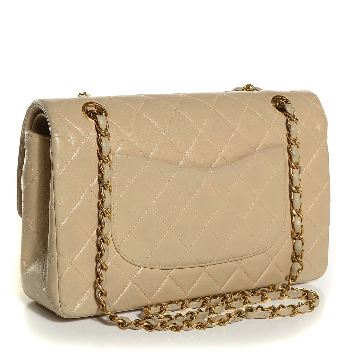 Lambskin Quilted Medium Double Flap Beige