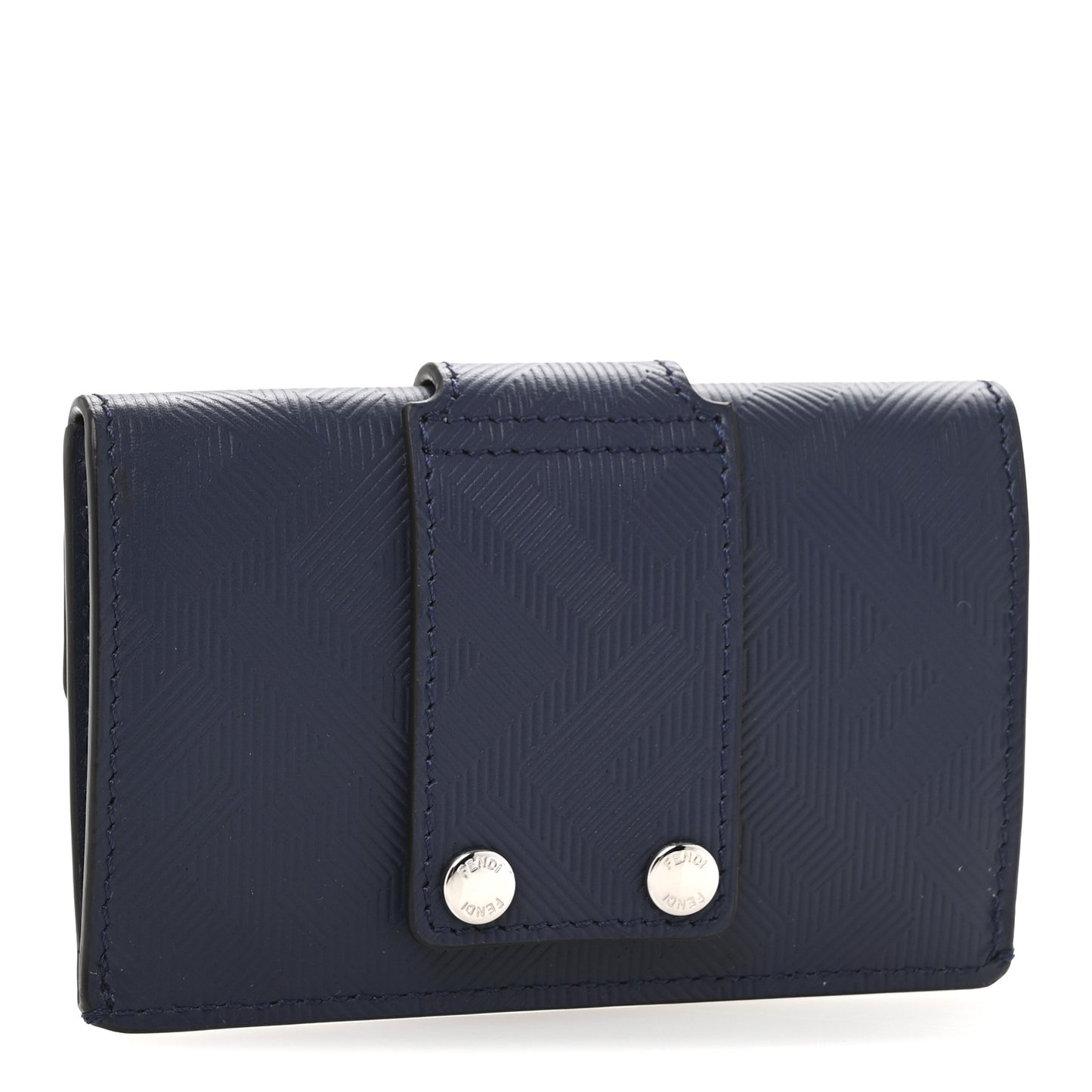 Calfskin FF Embossed Baguette Card Case Blueberry