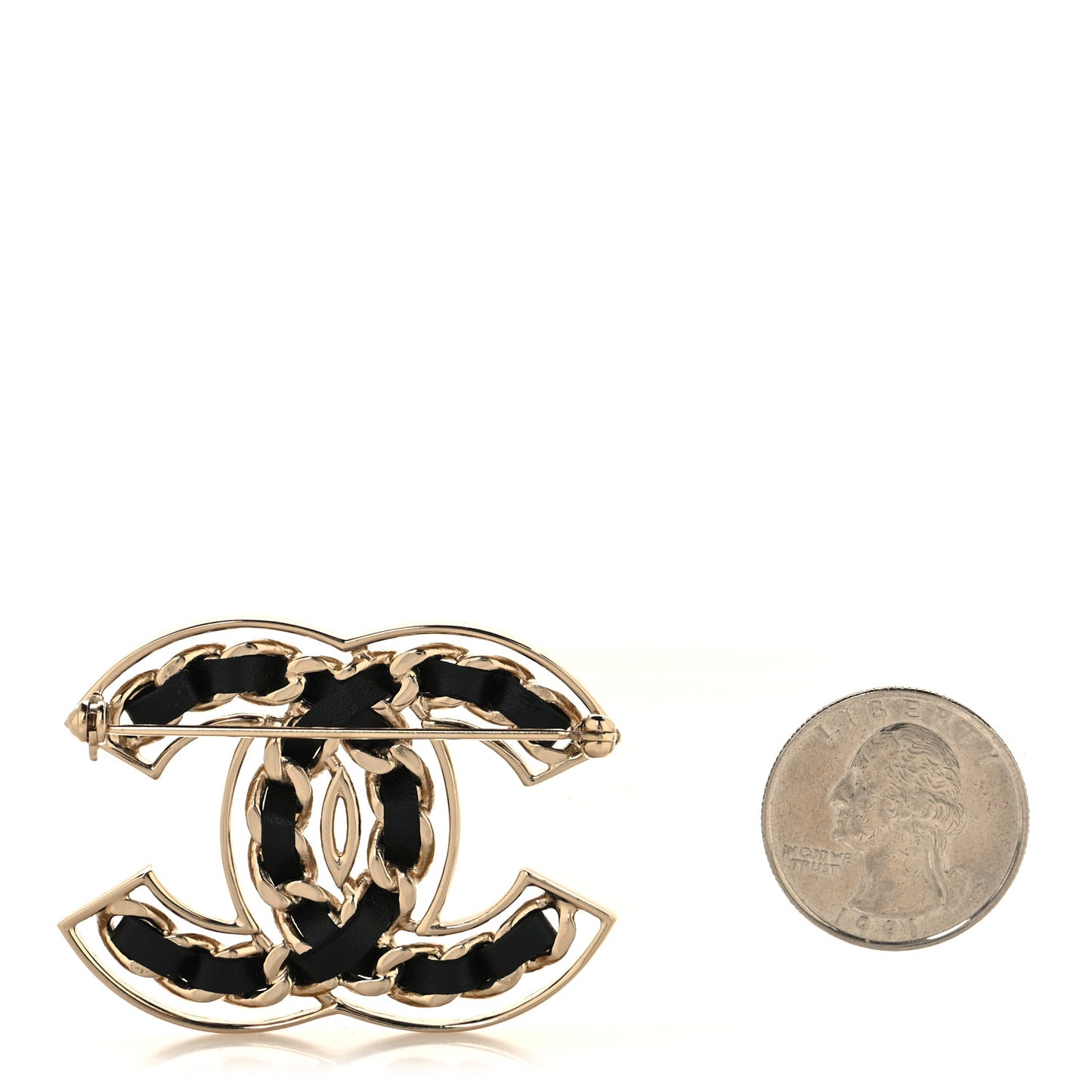 Lambskin Chain CC Brooch Black Gold