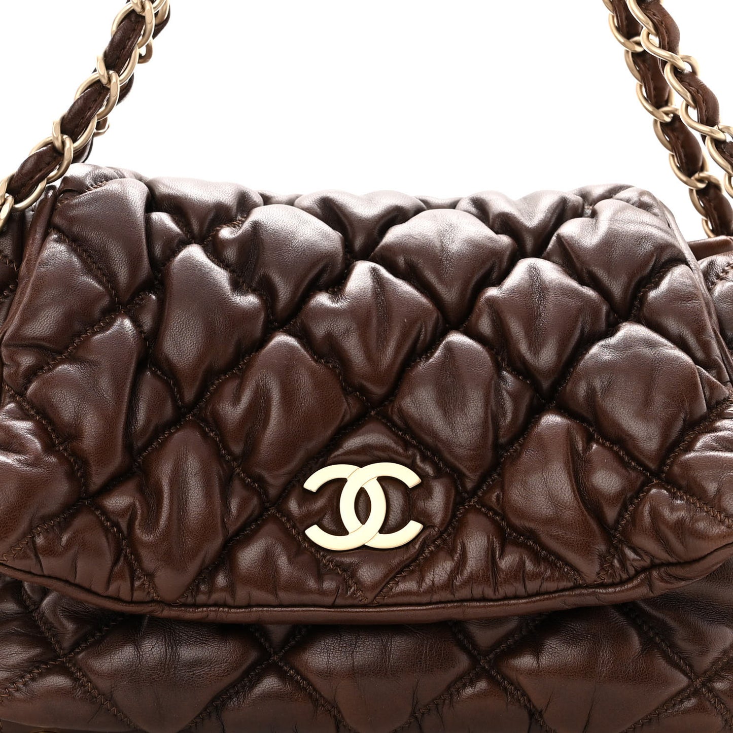Lambskin Bubble Quilt Accordion Flap Dark Brown