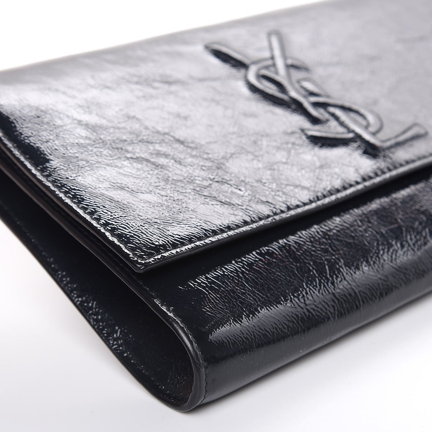 Textured Patent Calfskin Large Belle De Jour Clutch Deep Marine