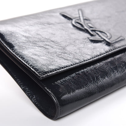 Saint Laurent Textured Patent Calfskin Large Belle De Jour Clutch Deep Marine 8 of 16