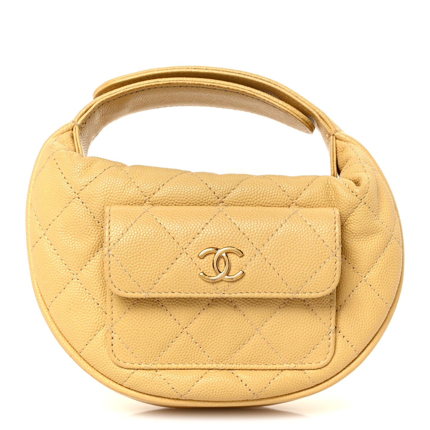 Caviar Quilted Polly Pocket Pouch Hobo Yellow