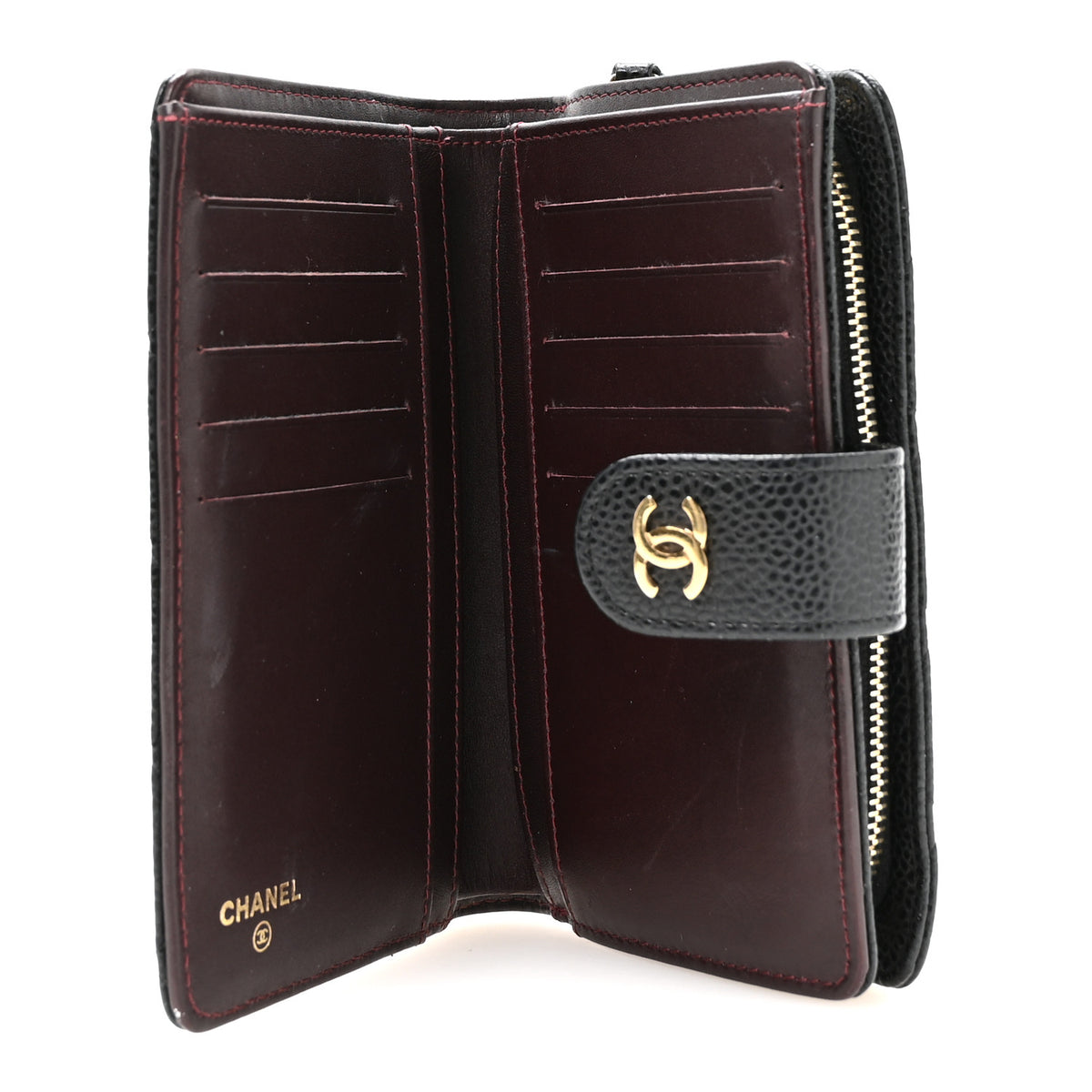 Caviar Quilted Zipped Pocket Wallet Black