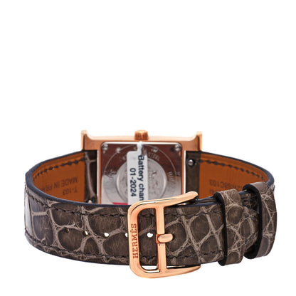 Hermes Stainless Steel Alligator Diamond Mother of Pearl 21mm Heure H Hour Quartz Watch Gris Elephant 3 of 5