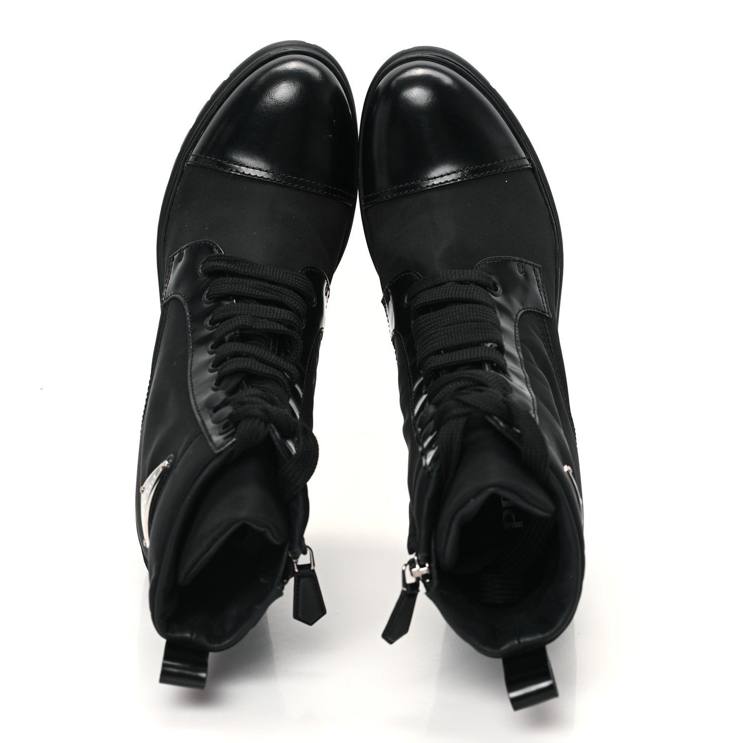 Spazzolato Re-Nylon Metal Triangle Logo Lace Up 55mm Ankle Boots 38 Black