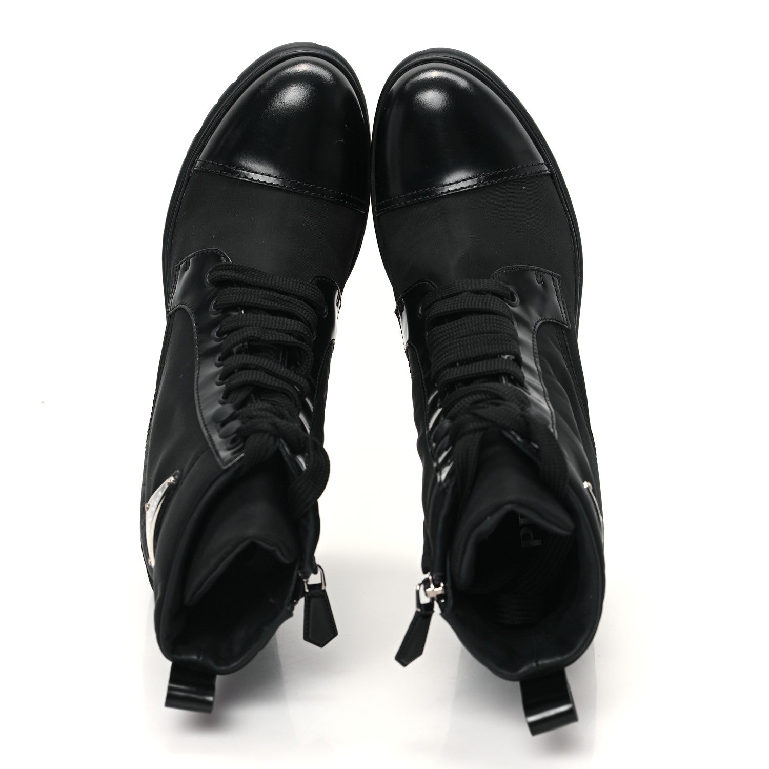 Prada Spazzolato Re-Nylon Metal Triangle Logo Lace Up 55mm Ankle Boots 38 Black 2 of 10