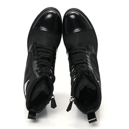 Prada Spazzolato Re-Nylon Metal Triangle Logo Lace Up 55mm Ankle Boots 38 Black 2 of 10