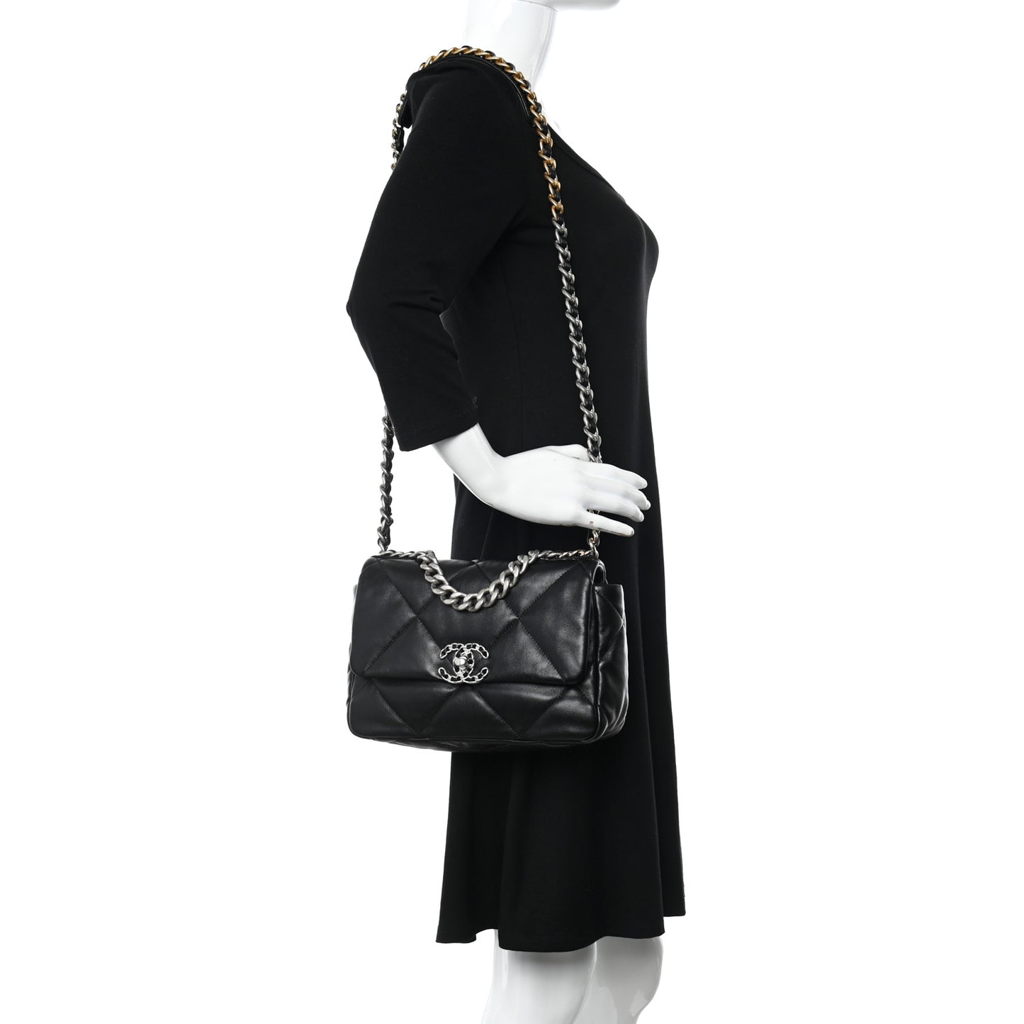 Goatskin Quilted Medium Chanel 19 Flap Black