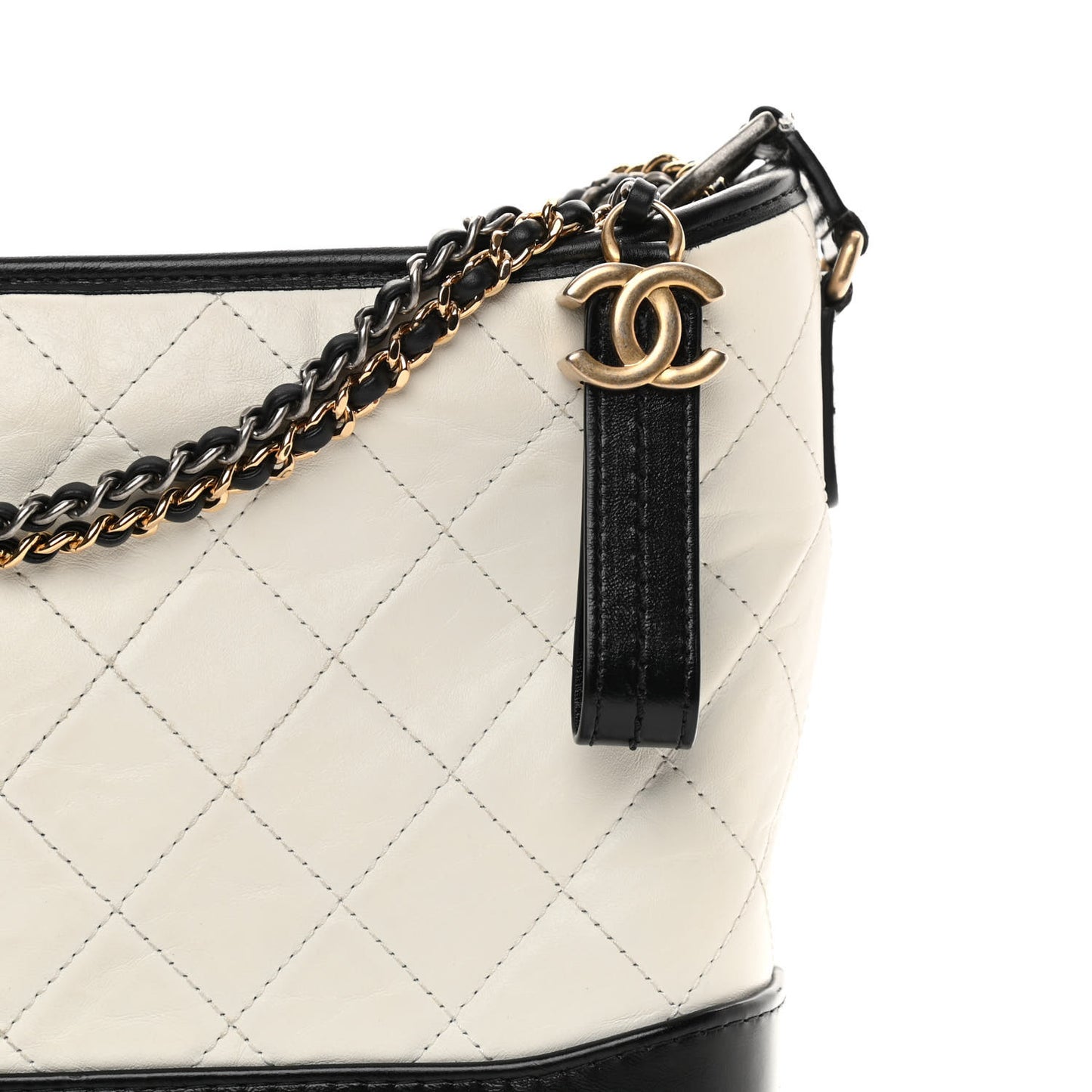 Aged Calfskin Quilted Medium Gabrielle Hobo Black White