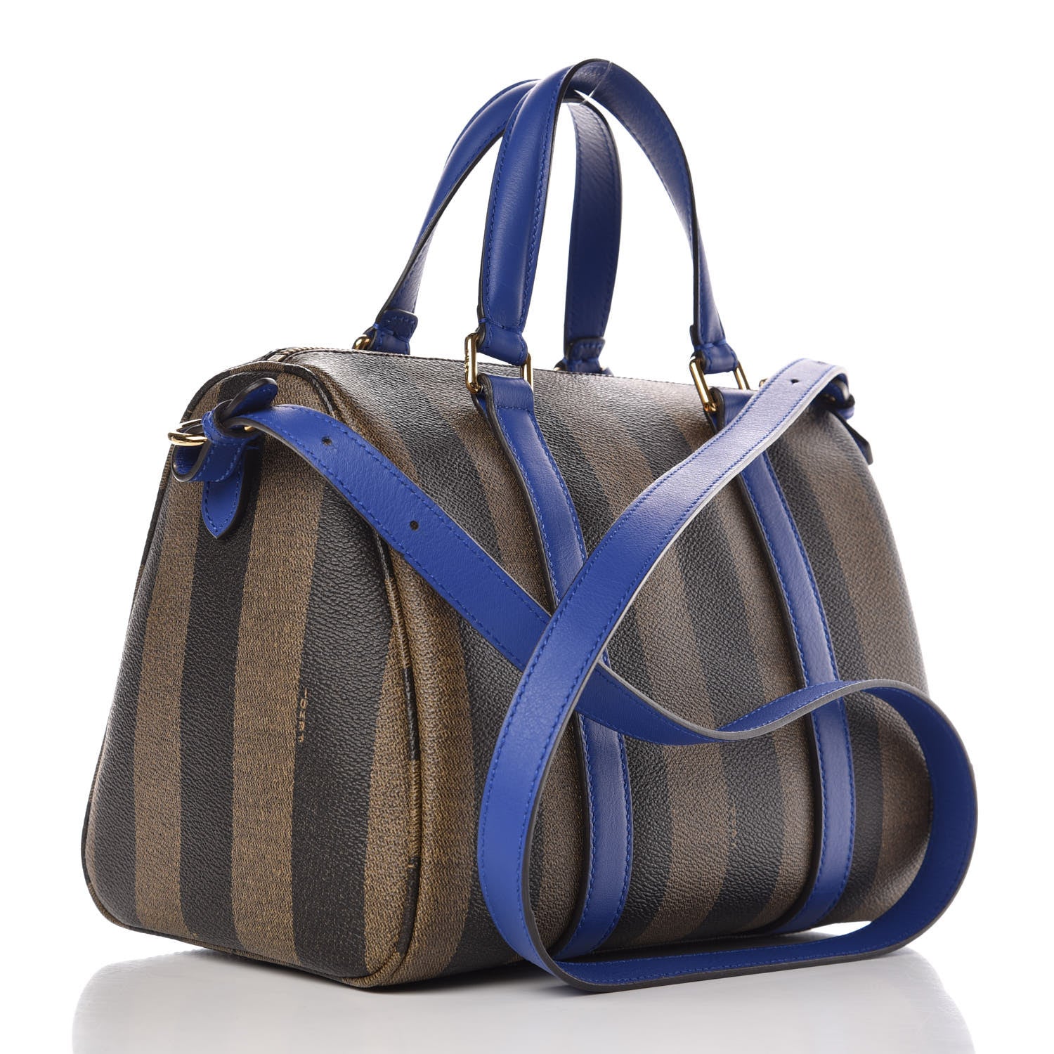 Fendi Pequin Spalmati Vitello Flamingo Small Boston Tobacco Blue Neon 3 of 7