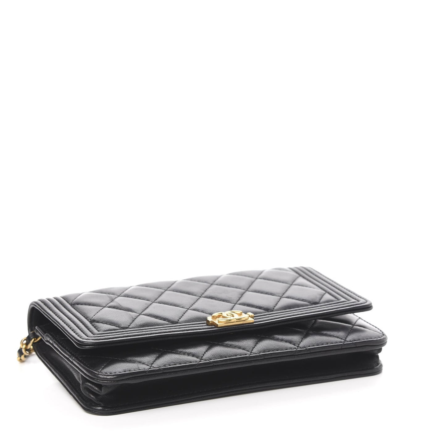 Lambskin Quilted Boy Wallet On Chain WOC Black