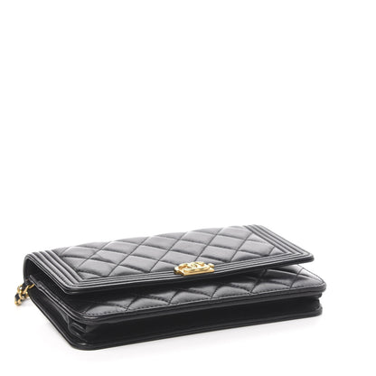 Chanel Lambskin Quilted Boy Wallet On Chain WOC Black 4 of 12