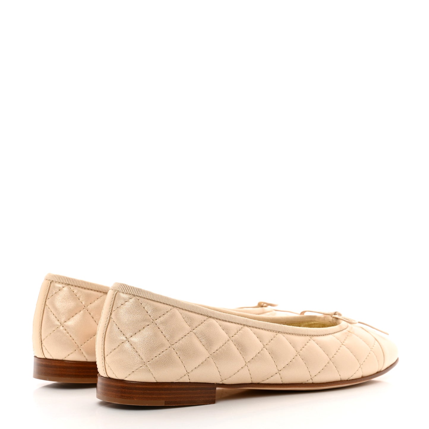 Iridescent Lambskin Quilted CC Cap Toe Ballerina Flats 39.5 Light Gold