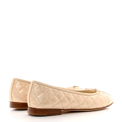 Chanel Iridescent Lambskin Quilted CC Cap Toe Ballerina Flats 39.5 Light Gold 4 of 9