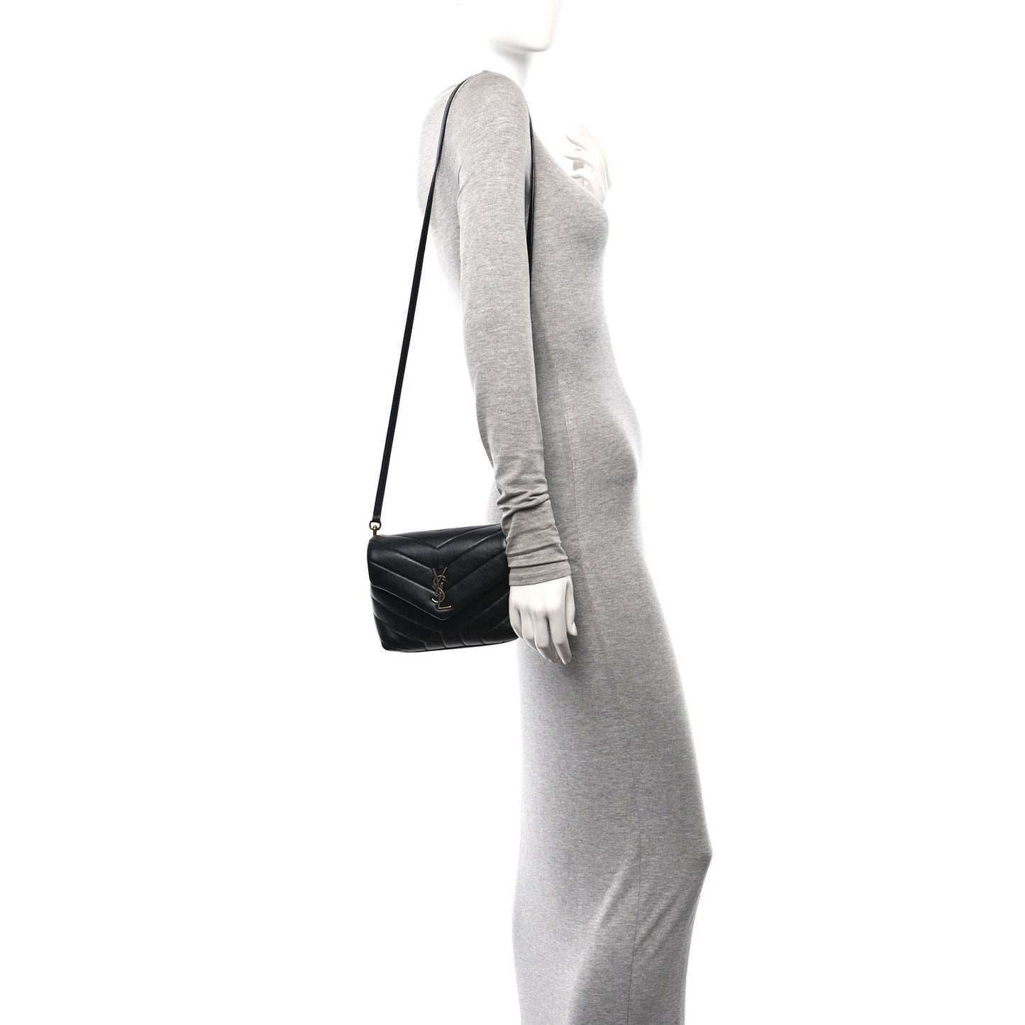 Calfskin Y Quilted Monogram Toy Loulou Crossbody Bag Black