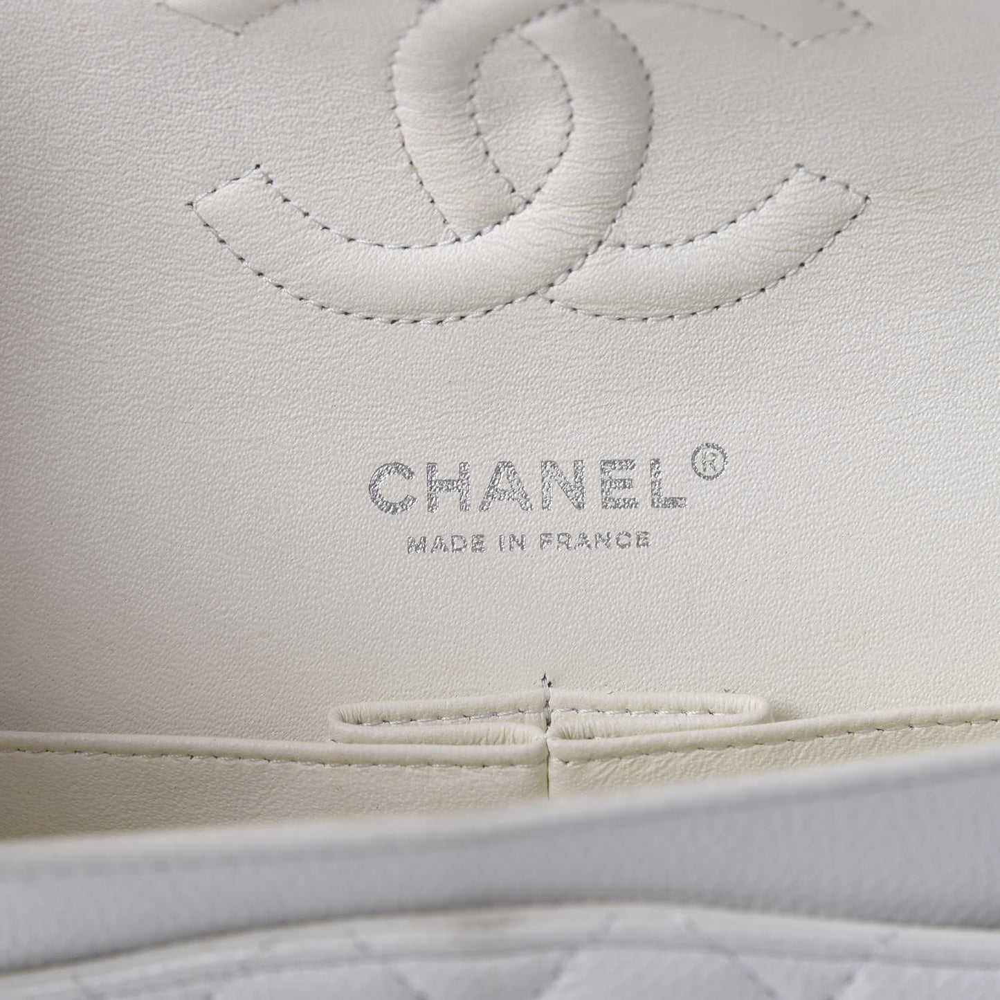 Caviar Quilted Medium Double Flap White