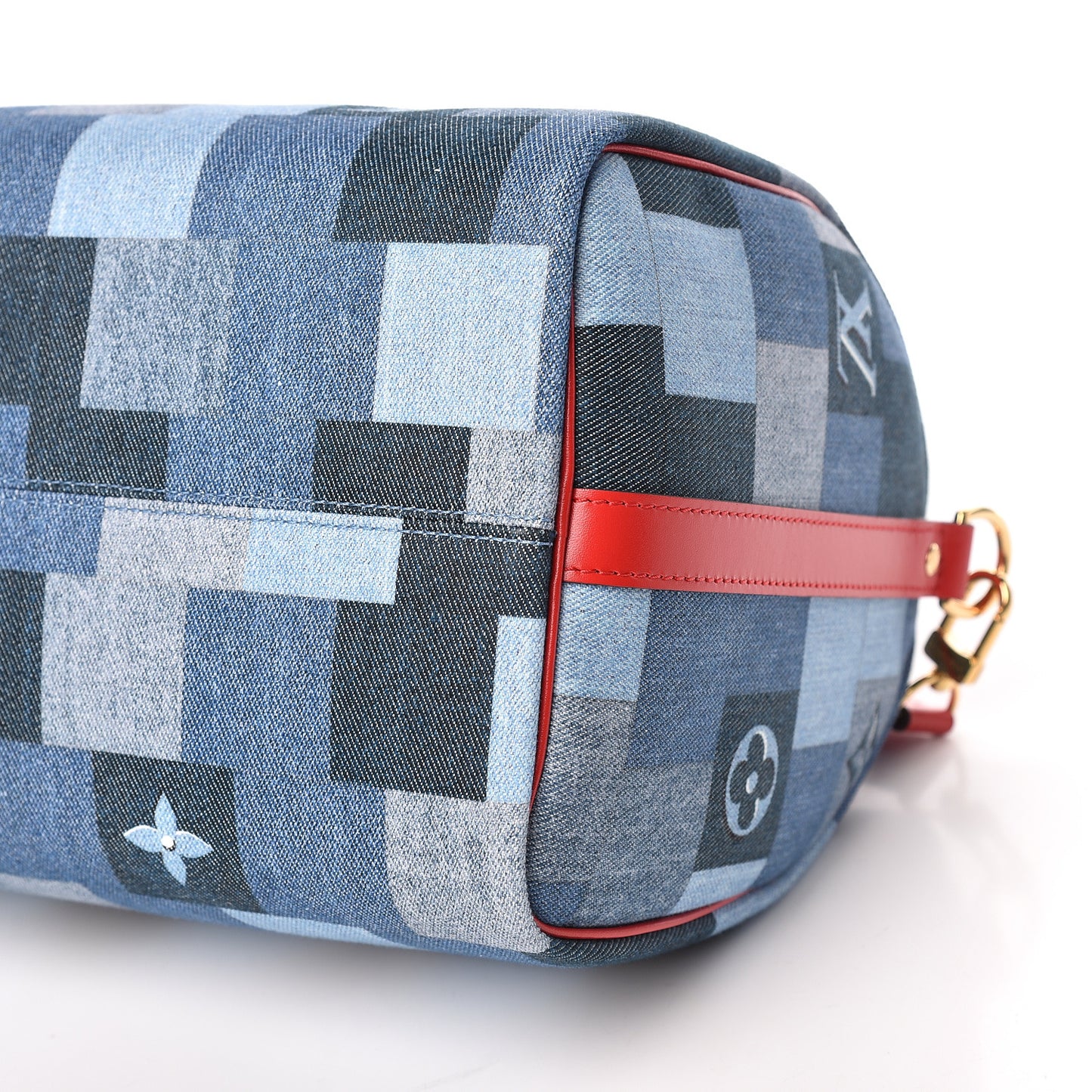 Denim Damier Monogram Patchwork Speedy Bandouliere 30 Blue Rouge