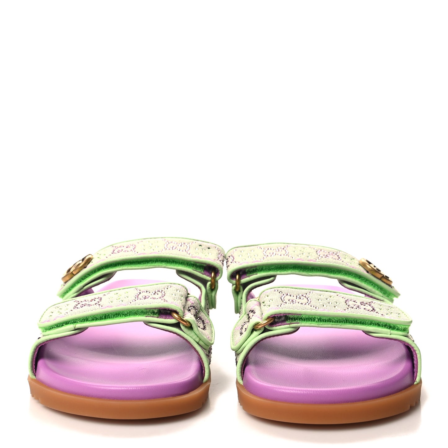 GG New Canvas Nappa Crystal Womens Slide Sandals With Straps 38.5 Purple Green