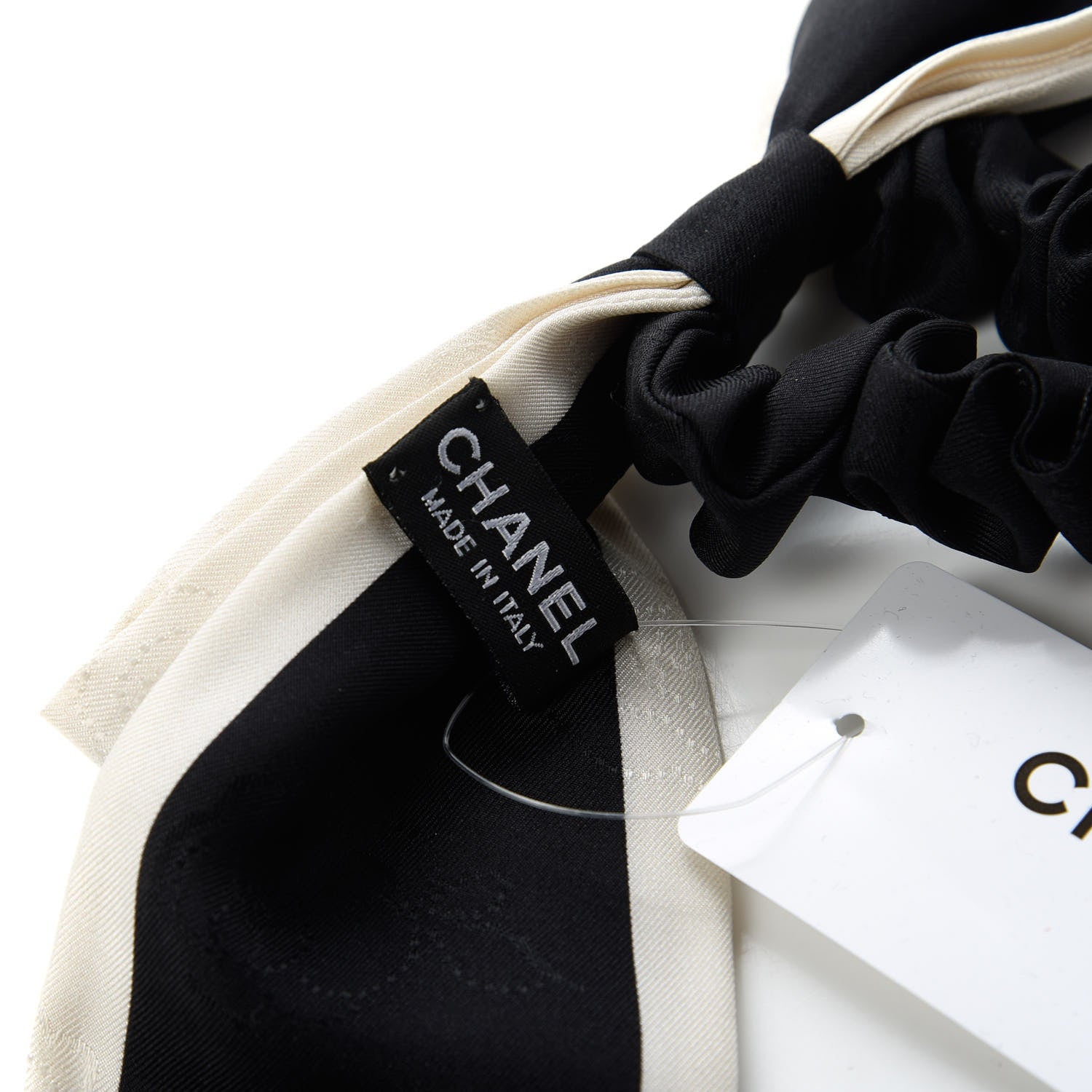 Chanel Silk Hair Tie Black Ivory 3 of 3