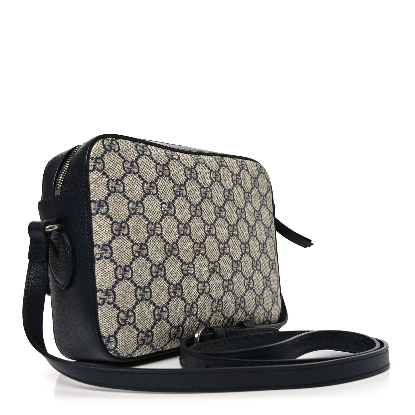 GG Supreme Monogram Textured Dollar Calfskin Small Horsebit 1955 Shoulder Bag Beige Blue