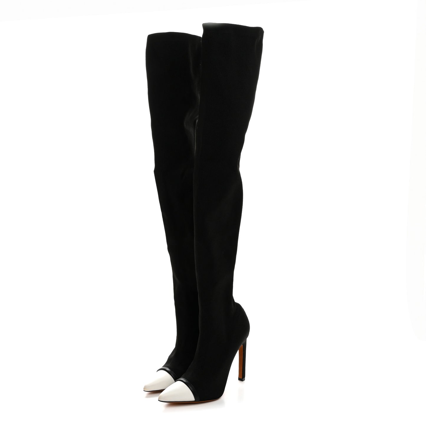 Knit Calfskin Over The Knee Pointed Toe Boots 37 Black White