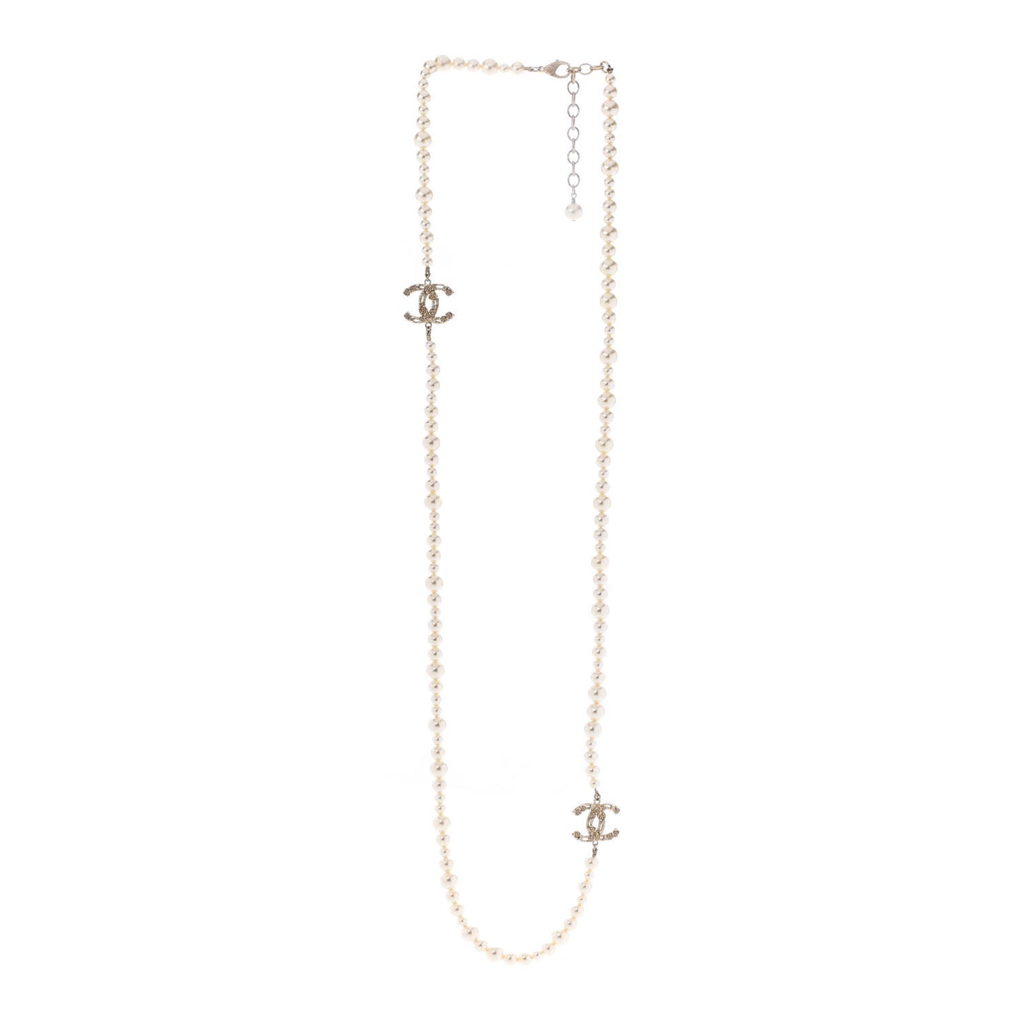 Pearl Crystal CC Camellia Long Necklace Gold