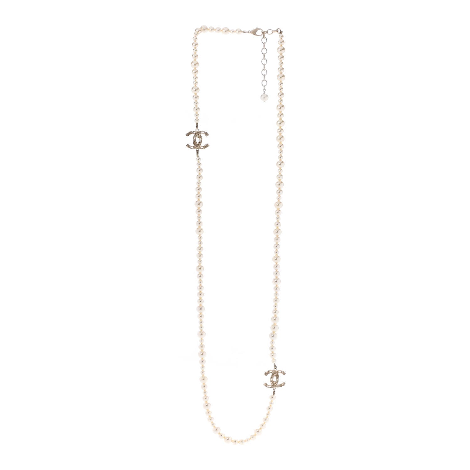 Chanel Pearl Crystal CC Camellia Long Necklace Gold 3 of 6