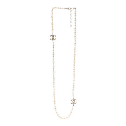 Chanel Pearl Crystal CC Camellia Long Necklace Gold 3 of 6
