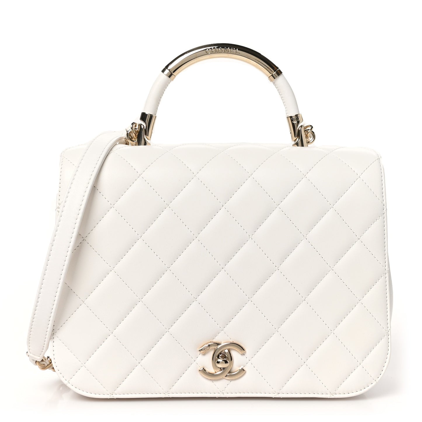 Lambskin Quilted Medium Carry Chic Flap White