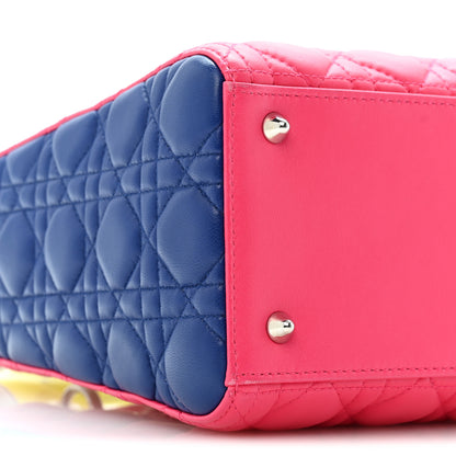 Christian Dior Lambskin Cannage Medium Tri-Color Lady Dior Pink Blue Yellow 9 of 12