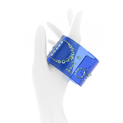 Christian Dior Resin Crystal Stud Logo Cuff Bracelet Blue 2 of 3