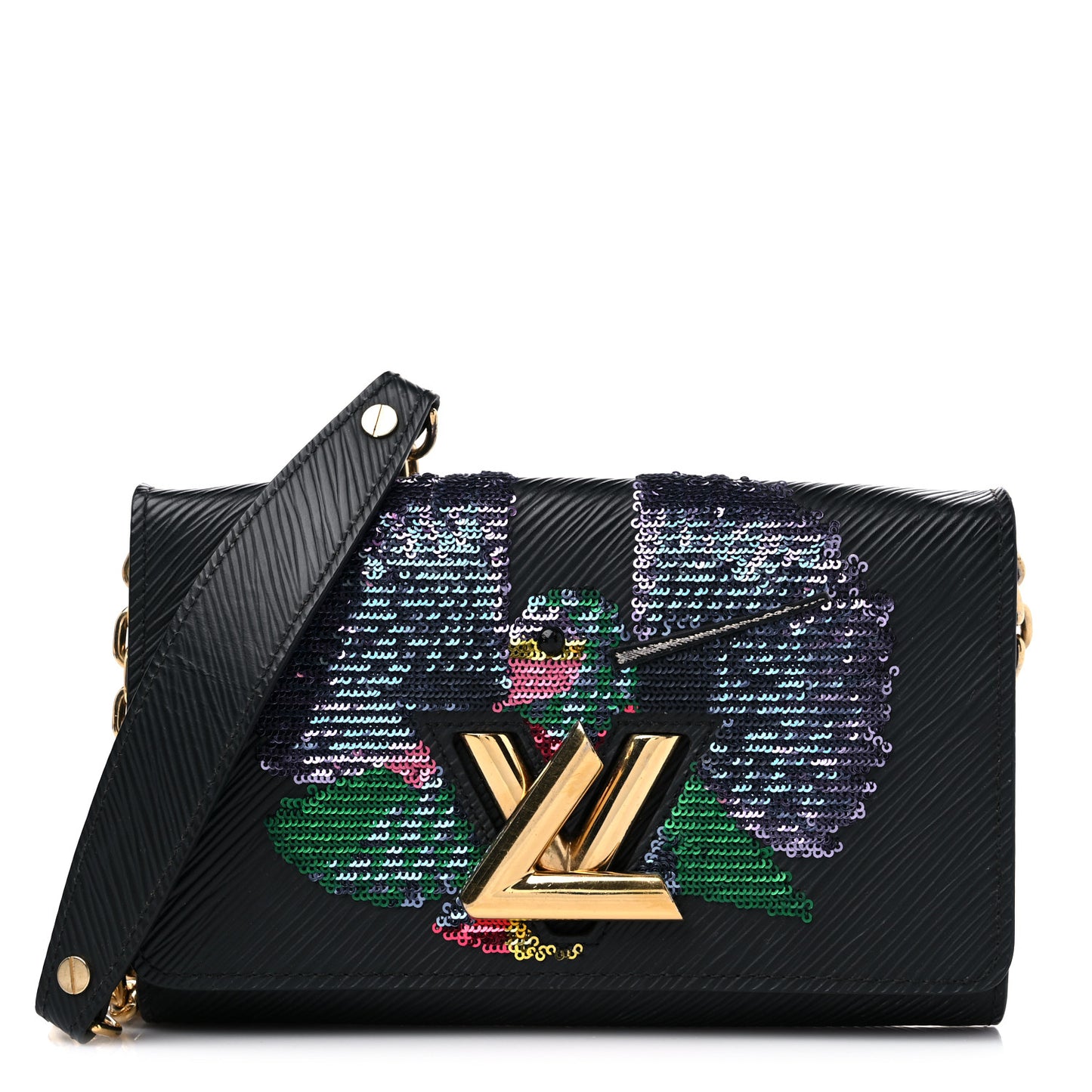 Epi Sequin Bird Twist Chain Wallet PM Black