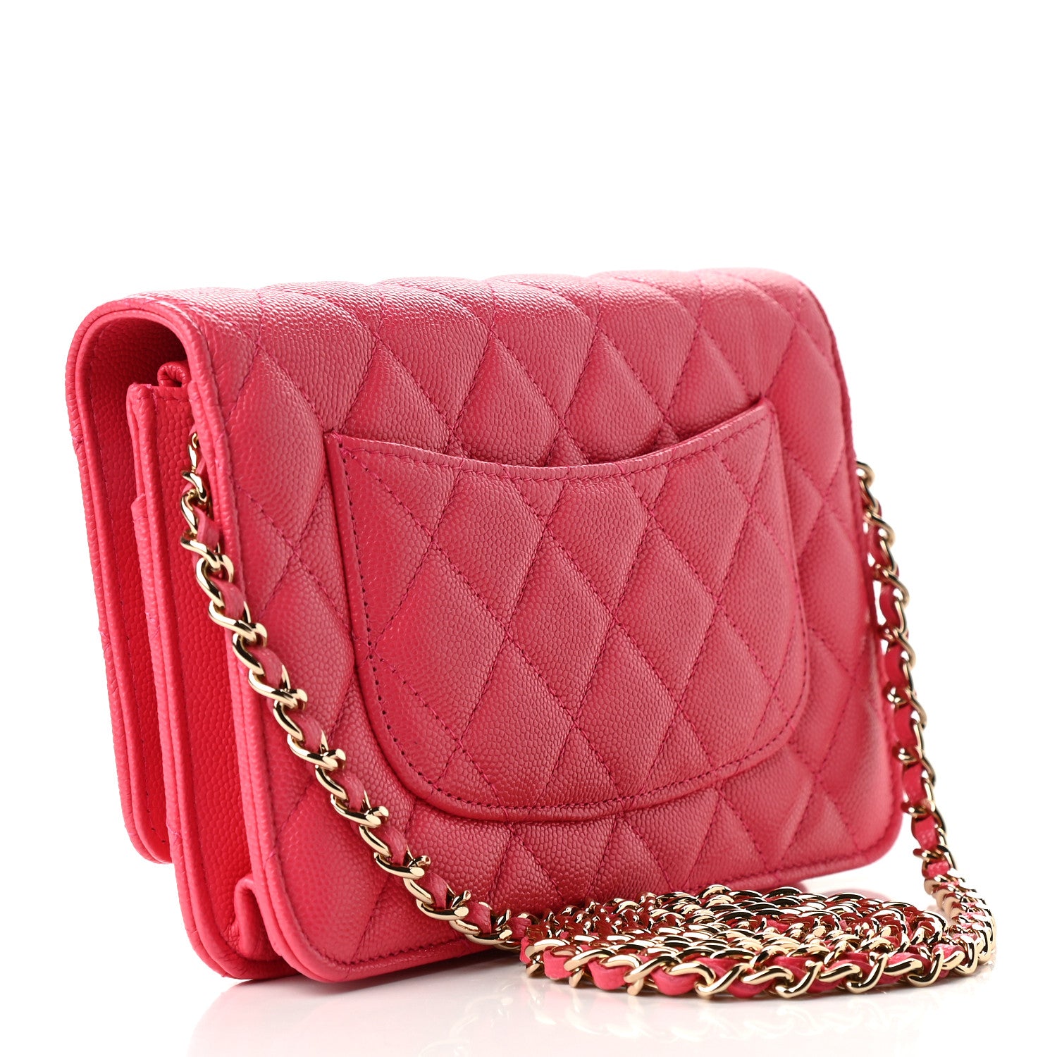 Chanel Caviar Quilted French New Wave Chain CC Wallet On Chain WOC Pink 3 of 10